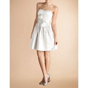 Donna Morgan Womens White Satin Strapless Formal Dress Bow Full Skirt size 4